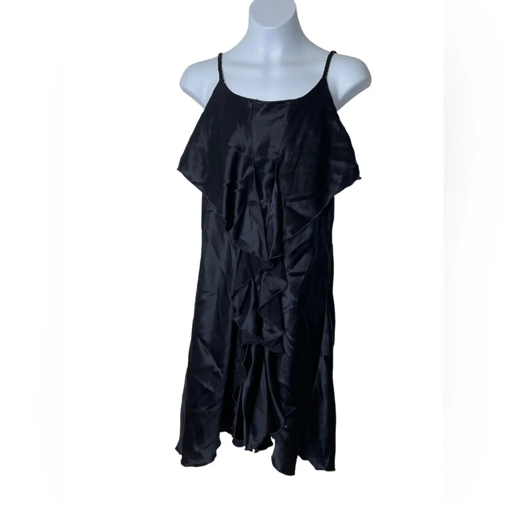 Armani Junior Girls navy blue Silk ruffled Dress Sz 14 NWT braided straps